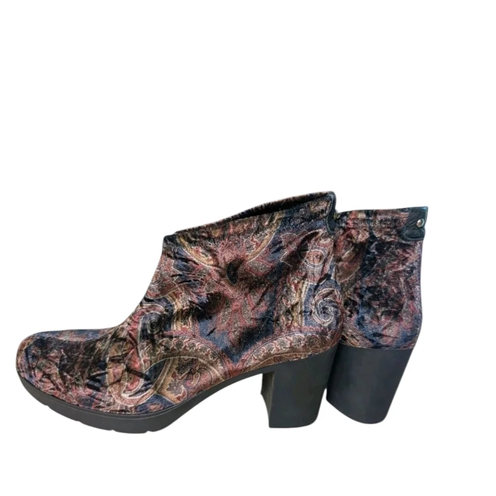 Toni Pons Shoes Women's Crushed Velvet Paisley Multi Ankle Boots Booties Pull On